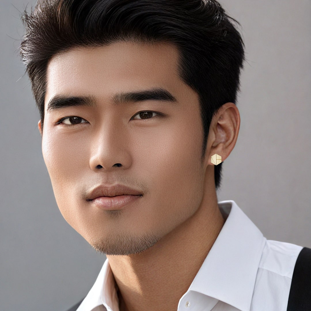 Hear You men’s stud earrings in 18 karat yellow gold by Naude Bourn, crafted with sustainable materials. This refined piece embodies ethical luxury, handcrafted artisan jewelry, and timeless high-end jewelry design, perfect for those seeking modern sophistication with a conscience.